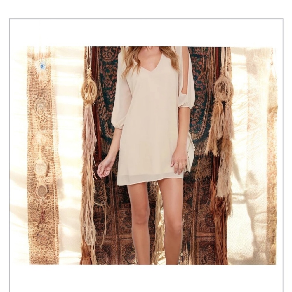Lulu's Shifting Dears neutral Light Beige Long Sleeve Dress-EUC- Sz XL🍂